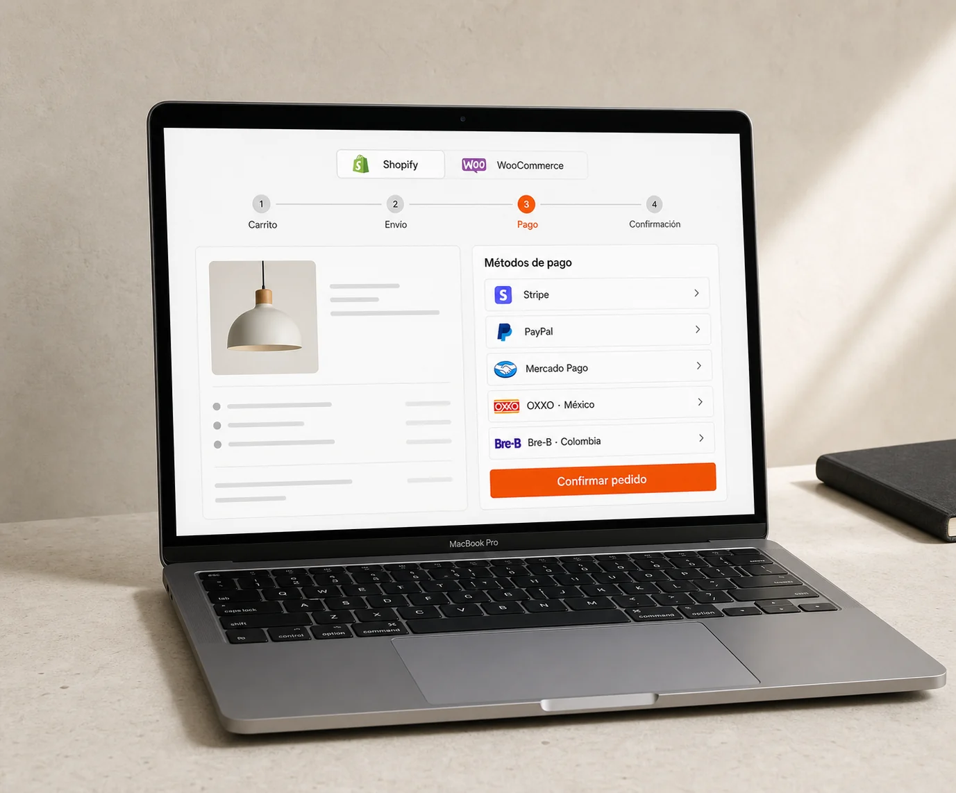 Checkout de Shopify y WooCommerce con Stripe, PayPal, Mercado Pago, OXXO y Bre-B
