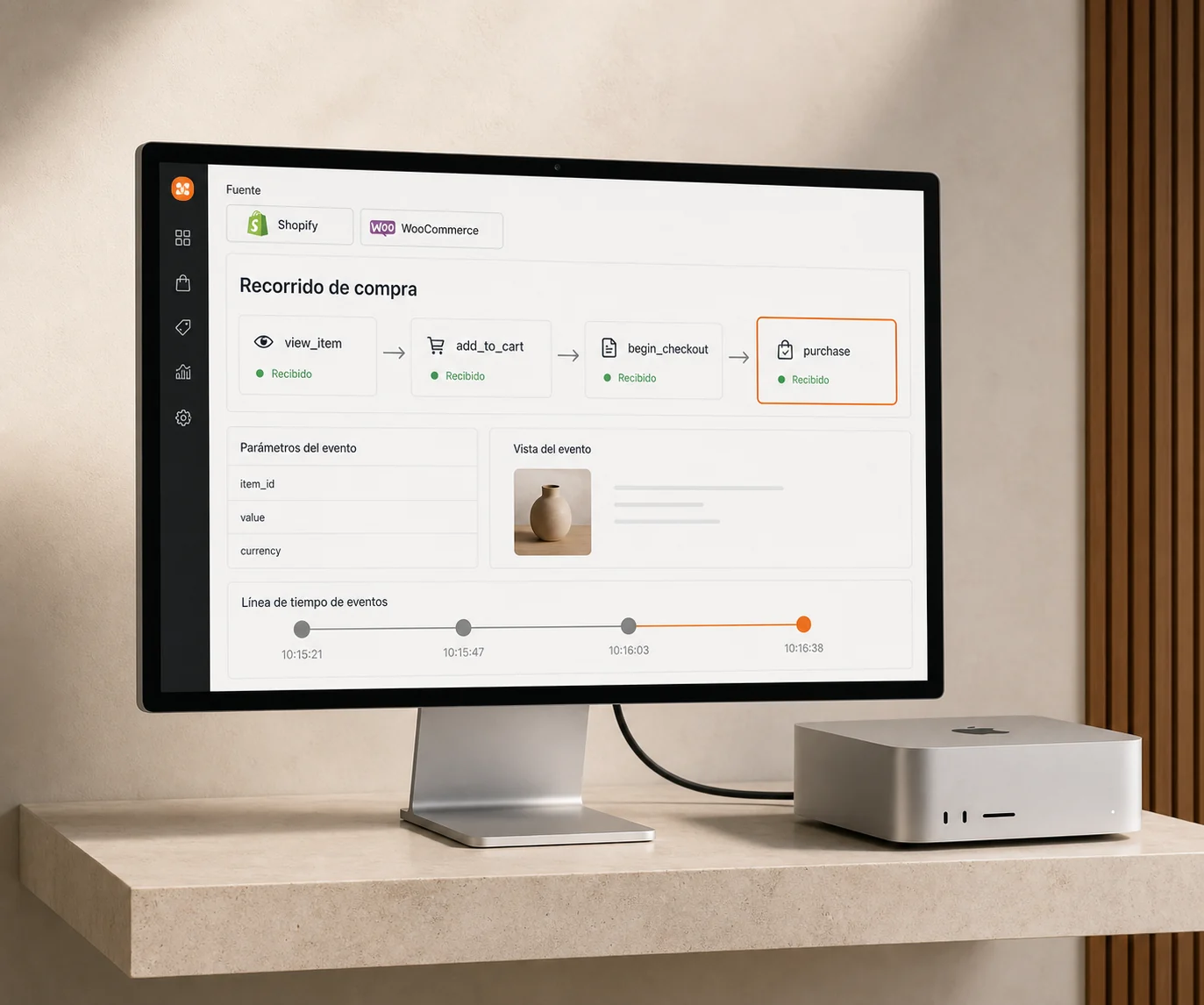 Medición de eventos desde la vista de producto hasta la compra en Shopify y WooCommerce