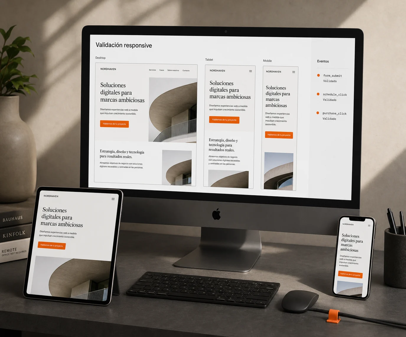 Validación responsive y medición de eventos en desktop, tablet y mobile